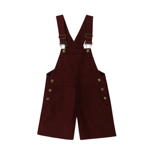 布丁哈鲁童装夏装女童短裤子2026夏季新款儿童纯棉红色背带裤女孩