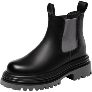 YRC英伦风炸街小短靴女冬季新款真皮厚底商场同款切尔西靴子