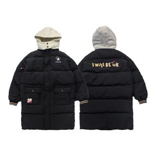 iaiammo23AW韩版长款黑白撞色 90白鸭绒童中性连帽厚实保暖羽绒服