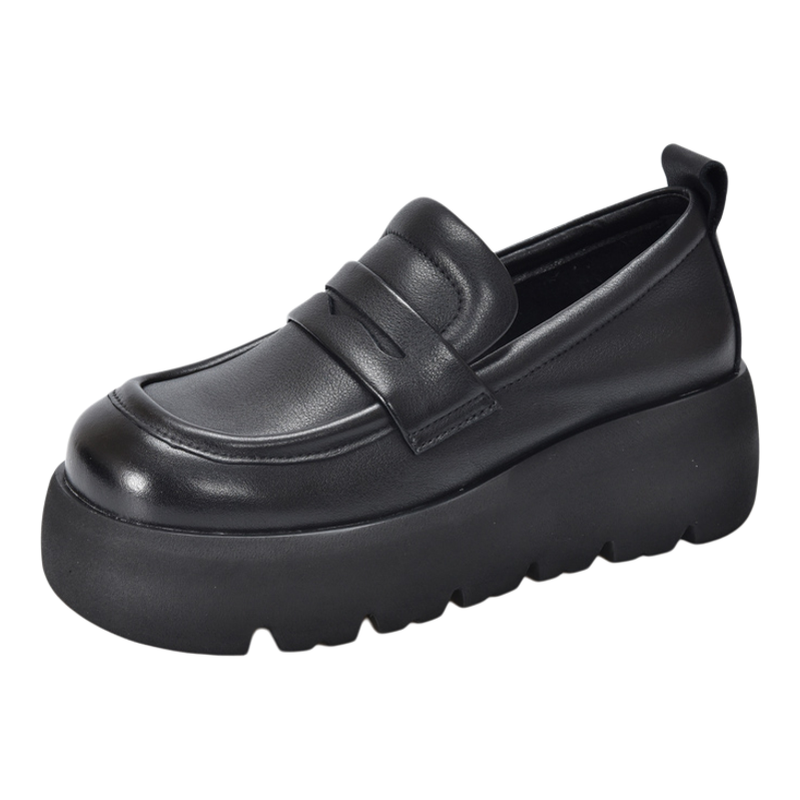 真皮乐福鞋厚底2025秋冬新款一脚蹬增高复古加绒皮鞋女鞋休闲单鞋