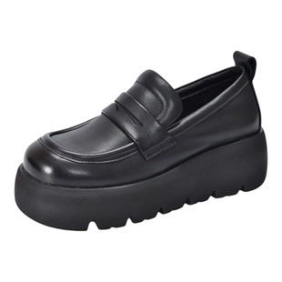 真皮乐福鞋厚底2025秋冬新款一脚蹬增高复古加绒皮鞋女鞋休闲单鞋