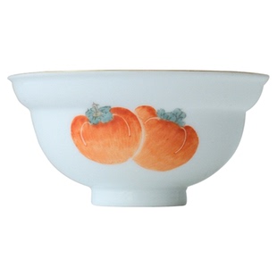 小谦山房新柿事如意粉彩描金杯景德镇陶瓷茶具茶杯中式家用主人杯