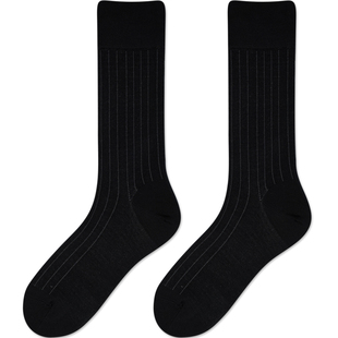 无骨条纹中筒商务袜子男丝光棉皮鞋袜春秋薄黑色藏青纯棉正装男袜