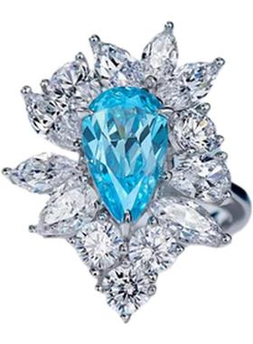 镶嵌莫桑石海蓝宝石戒指