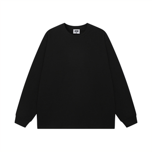 STA旗舰店美式潮牌重磅纯棉长袖男女纯黑色宽松情侣打底内搭卫衣