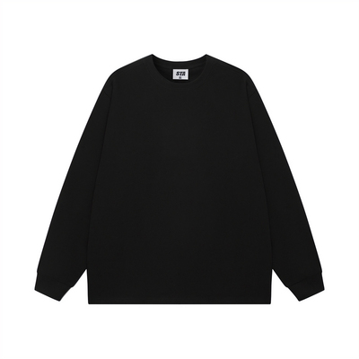 STA旗舰店美式潮牌重磅纯棉长袖男女纯黑色宽松情侣打底内搭卫衣