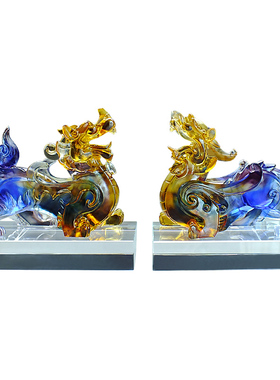 琉璃水晶旺财貔貅摆件一对聚财