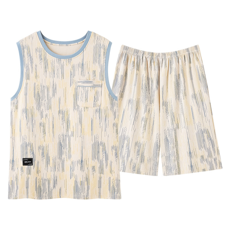 夏季男士纯棉背心短裤家居服套装