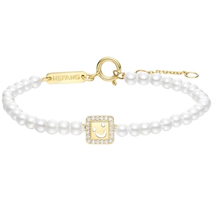 HEFANG何方笑脸钻石手链14K金珍珠轻奢百搭饰品新年礼物