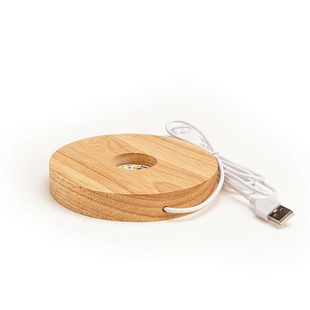 圆形实木发光水晶球扩香石香薰底座USB接口带开关木质小夜灯灯座