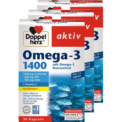 德国进口Doppel Herz双心 深海鱼油 omega3软胶囊30粒*3盒