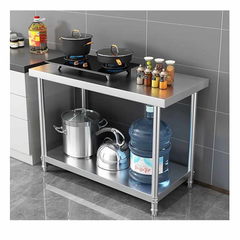 加厚不锈钢操作台两层后厨切菜桌面三层厨房置物架单层灶台架拆装