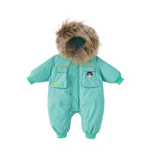 婴儿羽绒服男宝宝冬季连体衣白鸭绒外出抱衣加厚女婴冬装保暖爬服