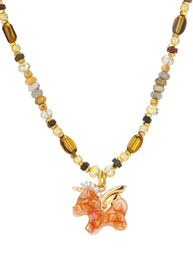 珞石多层水钻熊猫吊坠串珠项链女