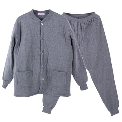 三层夹棉棉袄棉裤加厚家居套装男