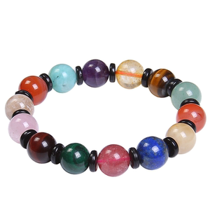 天然多宝水晶七彩多色紫粉发晶海蓝宝绿幽灵青金石五行合一手串链