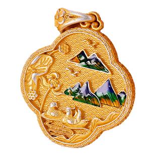 银千造 锦绣山河 足银9999描金珐琅彩吊坠女士纯银项链轻奢国潮风