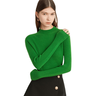 DPLAY秋装轻奢羊毛岛精机无缝一体安迪斯绿半高领针织衫