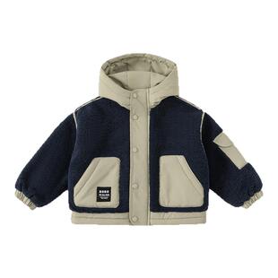 INSbobo童装男童外套冬季新款儿童毛绒连帽上衣加厚男孩衣服冬装
