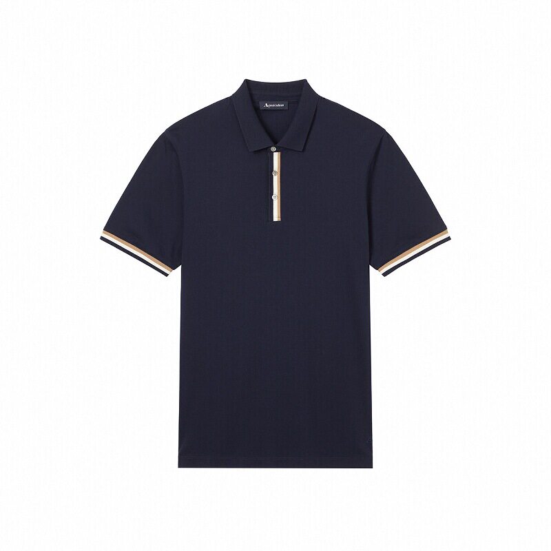 Aquascutum/雅格狮丹2025春夏新品男士商务休闲翻领短袖条纹POLO