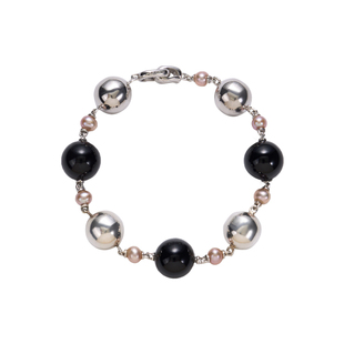 SUDROV素觉设计感手链 925银淡水珍珠黑玛瑙宝石腕饰女个性气质