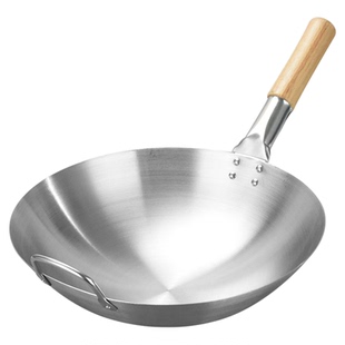 304食品级加厚不锈钢无涂层圆底炒菜锅家用商用燃气灶专用炒锅