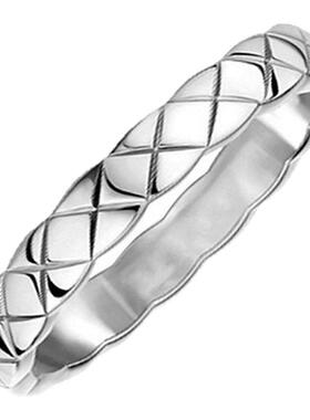 光面银菱格戒指女士轻奢高级感男