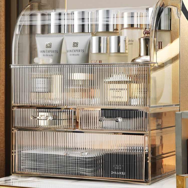 梳妆台护肤品化妆品归纳盒桌面粉扑刷收纳盒大容量高级感化妆眼影