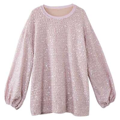 宝诗黎中长款宽松亮片雪纺衫