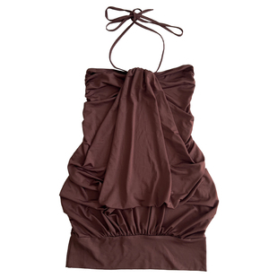 A BEAN abg辣妹 度假风挂脖抹胸收腰包臀灯笼裙 层次垂感连衣短裙