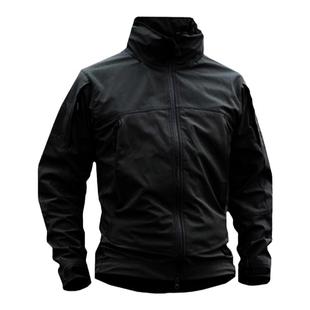 秋冬男户外抓绒战术夹克软壳冲锋衣防风防水登山服加绒外套黑绿色