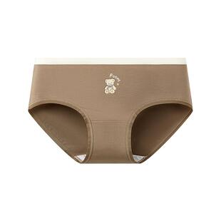三福女中腰包臀内裤 少女风咖啡熊印花舒适半平角裤女512214