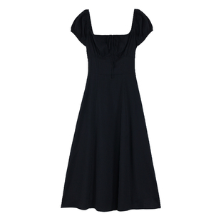 pusumede 【现货7折】双倍心动|方领泡泡袖收腰连衣裙女开叉裙子