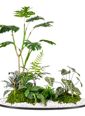 商场室内外植物仿真龟背叶绿植墙装饰雨林景观布景道具楼梯下植物