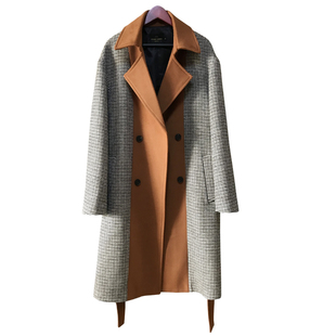 毛呢大衣男中长款加厚撞色宽松爆款秋冬季羊绒风衣外套男千鸟格子