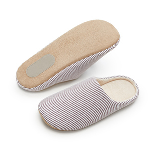 春秋季日式静音无声拖鞋女家居室内木地板防滑简约条纹家用男情侣