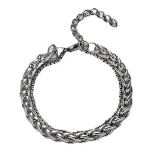 MINBIN双层钛钢手链男女ins潮牌方珍珠链拼接龙骨链手饰嘻哈百搭