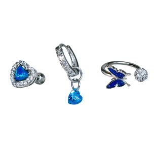 二十二丁目渐变蝴蝶马蹄环爆闪澳宝心形耳钉蓝色爱心吊坠耳扣耳圈