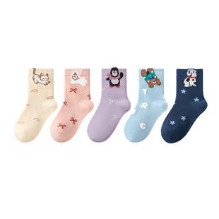 七巧板女童袜子秋冬无骨透气棉袜卡通可爱春秋款学生袜儿童中筒袜