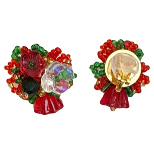 奔赴热烈 红色花朵串珠耳钉女秋冬独特漂亮新年夸张耳环耳饰耳夹