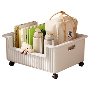 桌下书本书包收纳箱可移动滑轮书箱学生教室用桌面放书收纳盒书架