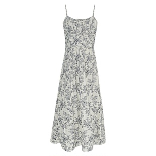 萌萌Ja 夜鸳桔梗 全棉收腰蝴蝶结碎花吊带连衣裙显瘦长裙针织开衫