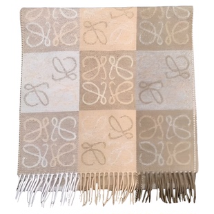 欧洲直邮LOEWE罗意威ANAGRAM保暖舒适羊毛棋盘格秋冬百搭围巾羊绒