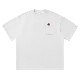 男生白色短袖t恤男夏季纯棉2026新款宽松刺绣上衣日系男装体恤衫