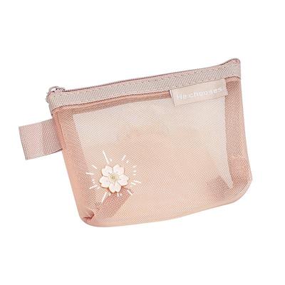 樱花网纱收纳袋小包数据线充电器加厚银行卡证件卡包迷你包硬币钥匙卡袋放公交卡口红化妆品外出便携包拉链式