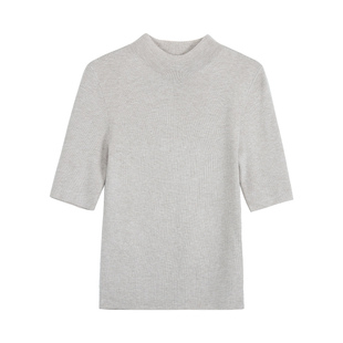 pusumede 简色画卷 半高领中袖正肩羊毛针织衫女气质修身内搭上衣