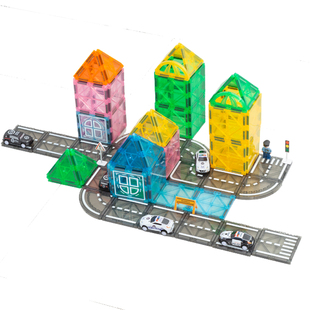 磁力片交通工程DIY磁力贴建构片城堡积木生日礼物擎天柱智力三岁