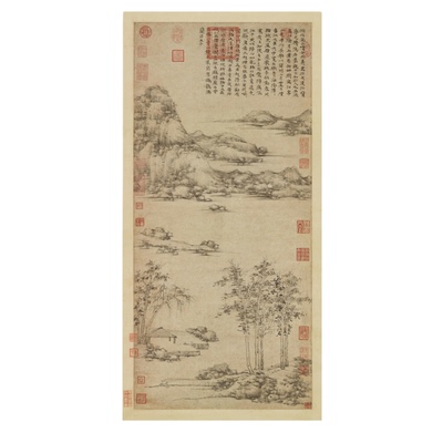 倪瓒《江亭山色图》高清仿古挂画