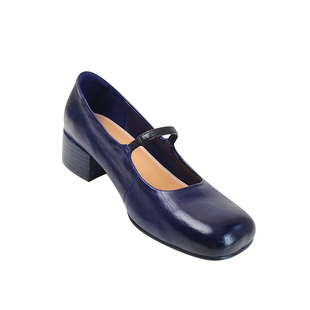 水洗马皮法式复古方头气质玛丽珍鞋配裙子女士小皮鞋粗跟浅口单鞋