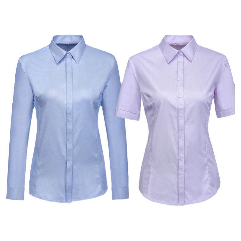 新款农行工作服女蓝色长袖衬衫工装农业银行粉色短袖衬衣制服